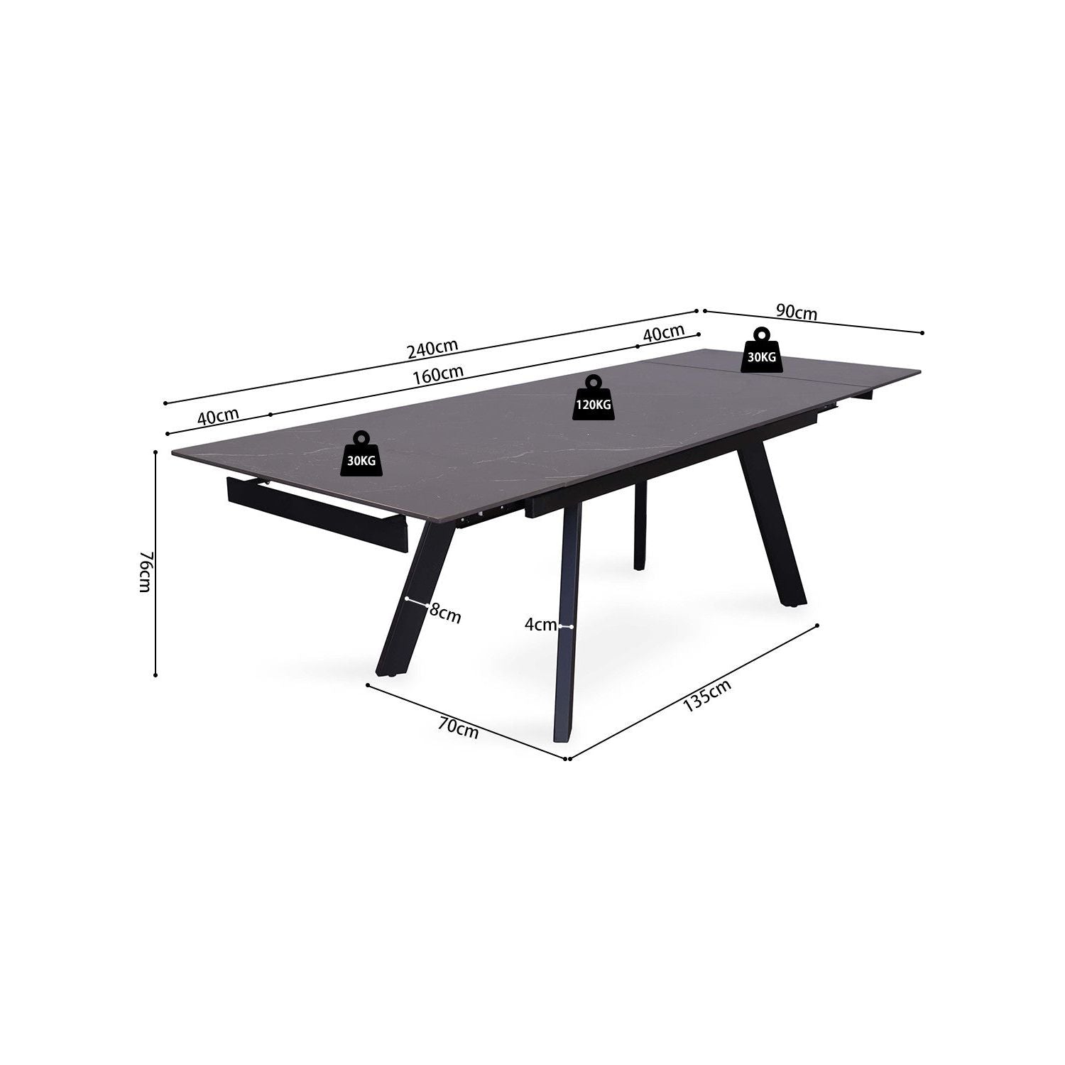 Uitschuifbare Eettafel Hera - Zwart